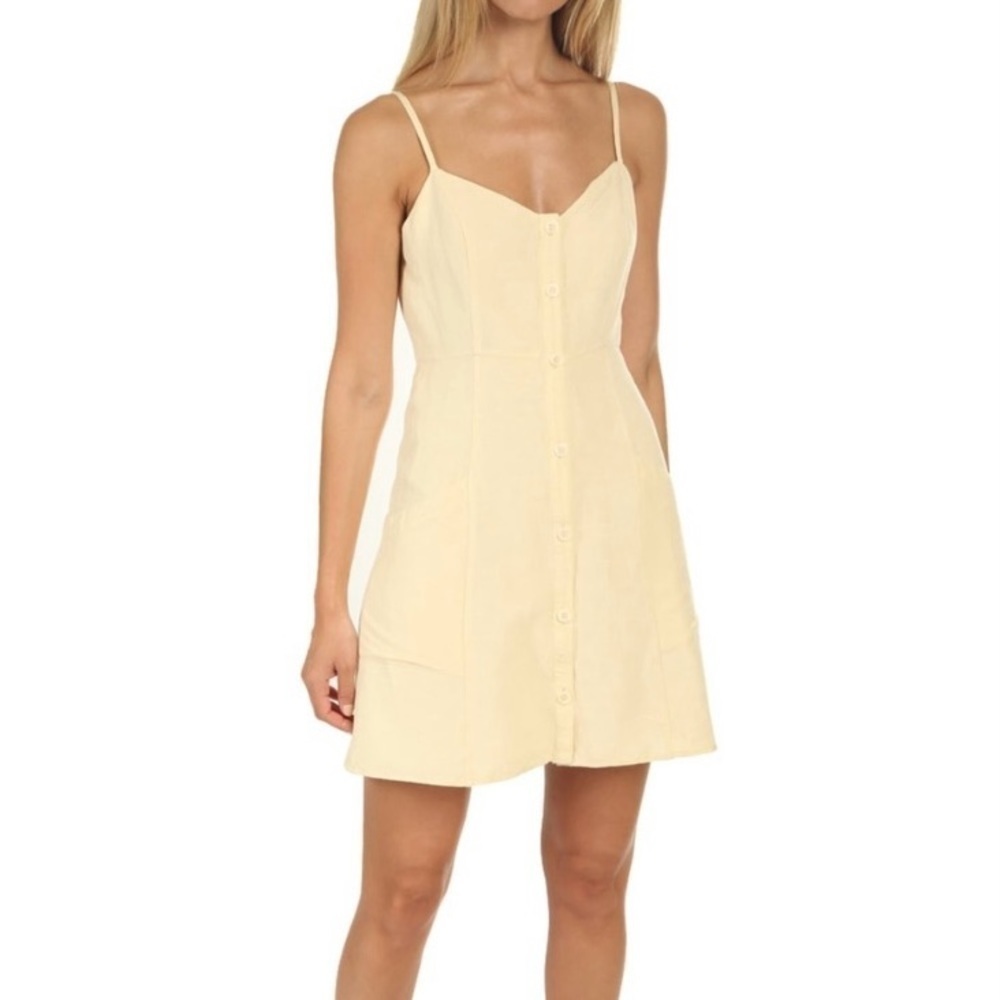 Rails Aurora Button Butter Yellow Sun Dress M Spaghetti Straps Linen Sweetheart